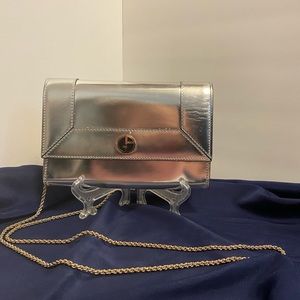 Shining Silver Giorgio Armani leather crossbody/clutch purse